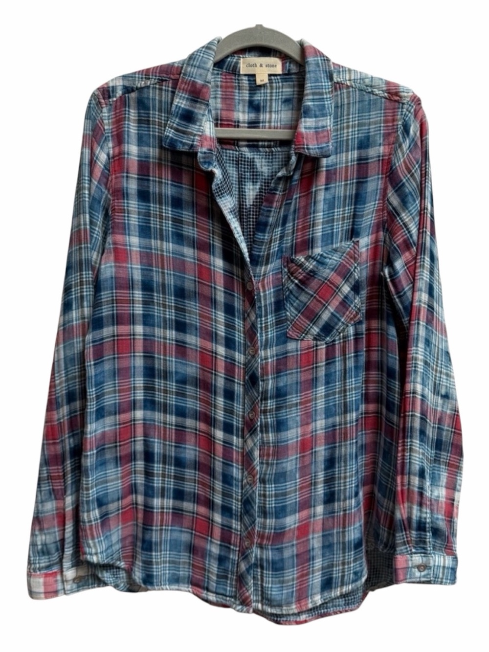 Cloth & Stone - Plaid Cotton Button Down Shirt Red Blue White Size Medium